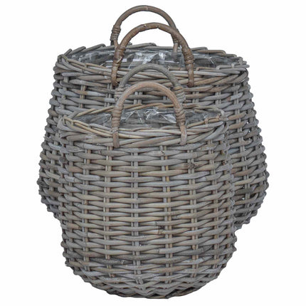 Planteringskorg med lagring 2 pcs Grå Lacak-rattan