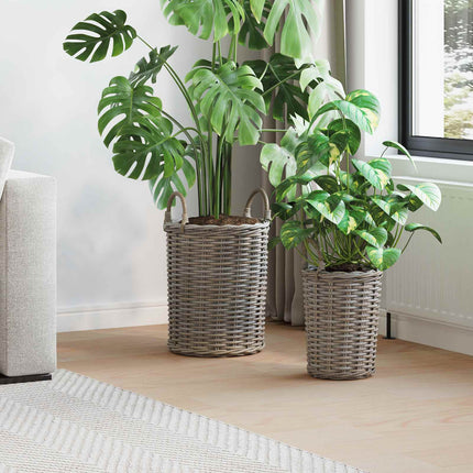 Planteringskorg med lagring 2 pcs Grå Kubu Rattan