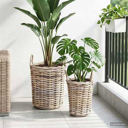 Planteringskorg med lagring 2 pcs Grå Kubu Rattan