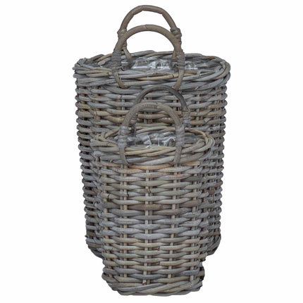 Planteringskorg med lagring 2 pcs Grå Kubu Rattan