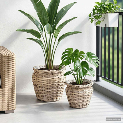 Planteringskorg med lagring 2 pcs Grå Lacak Rattan