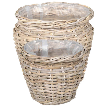 Planteringskorg med lagring 2 pcs Grå Lacak Rattan