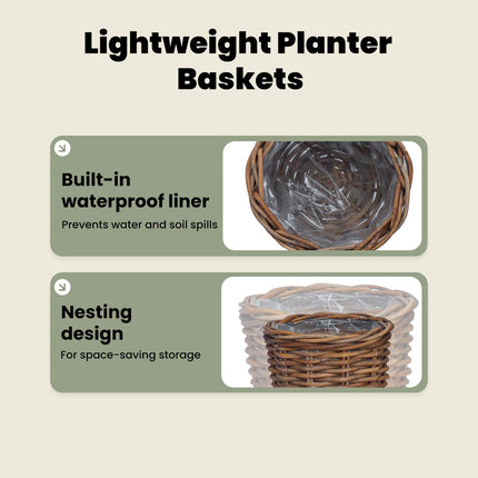 Planteringskorg med lagring 2 st Naturlig Brun Kubu Rattan