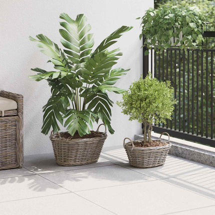 Planteringskorg med lagring 2 pcs Grå Lacak Rattan