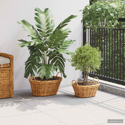 Planteringskorg med lagring 2 pcs Brun Lacak Rattan