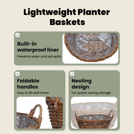 Planteringskorg med lagring 2 st Naturlig Brun Kubu Rattan
