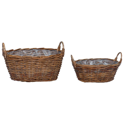 Planteringskorg med lagring 2 st Naturlig Brun Kubu Rattan