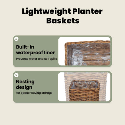 Planteringskorg med lagring 3 st Naturlig Brun Kubu Rattan