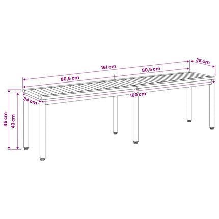 Trädgårdsbänk 161 x 35 x 45 cm Massivt Akaciaträ Rektangulär