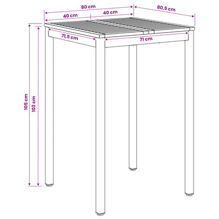 Trädgård Bar Bord Naturlig och Kaffe 80 x 80,5 x 105 cm