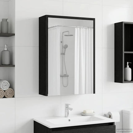 Badrumsspegelskåp Svart Ek 43 x 16 x 62.5 cm Konstruerat trä