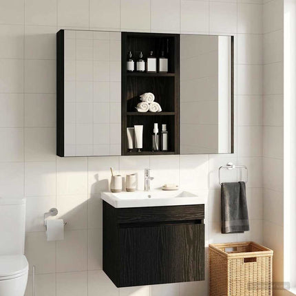 Badrumsväggskåp Svart Ek 30 x 14 x 70 cm Konstruerat trä
