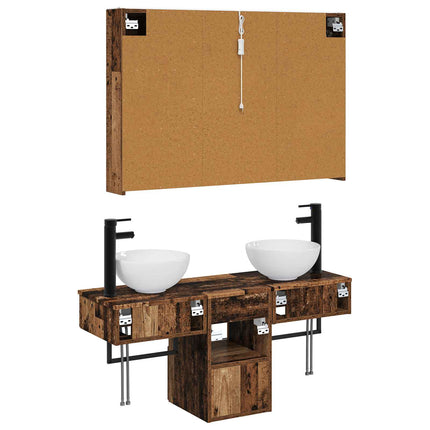 Badrumsskåpsset 4 pcs Gammalt trä 103,5 x 15,5 x 70 cm