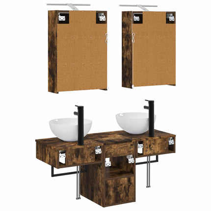 Badrumsskåpsset 5 pcs Rökt ek 43 x 16 x 62,5 cm Konstruerat trä