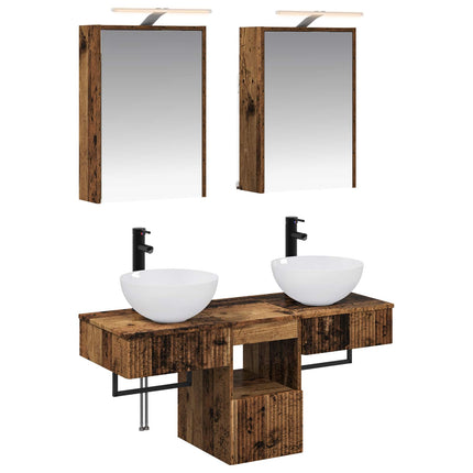 Badrumsskåpsset 5 pcs Gammalt trä 43 x 16 x 62,5 cm
