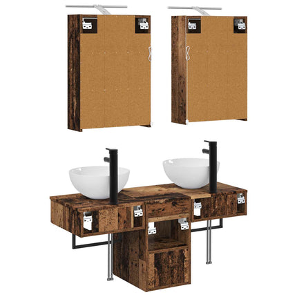 Badrumsskåpsset 5 pcs Gammalt trä 43 x 16 x 62,5 cm