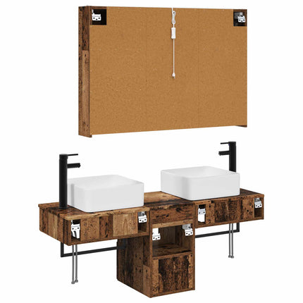 Badrumsskåpsset 4 pcs Gammalt trä 103,5 x 15,5 x 70 cm