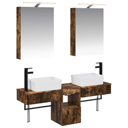Badrumsskåpsset 5 pcs Rökt ek 50 x 14,5 x 70 cm Konstruerat trä