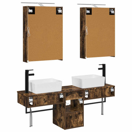 Badrumsskåpsset 5 pcs Rökt ek 50 x 14,5 x 70 cm Konstruerat trä