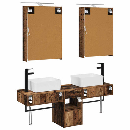 Badrumsskåpsset 5 pcs Gammalt trä 50 x 14,5 x 70 cm