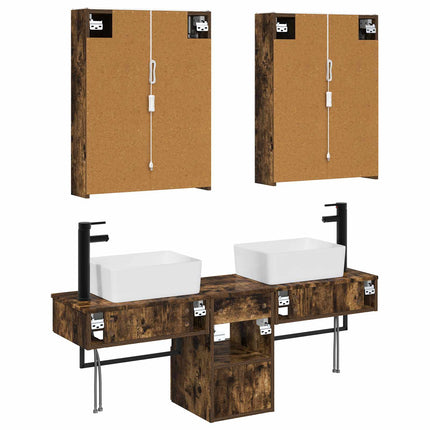 Badrumsskåpsset 5 pcs Rökt ek 53 x 15,5 x 70 cm Konstruerat trä