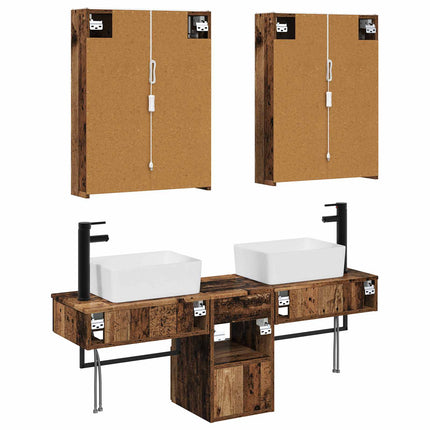 Badrumsskåpsset 5 pcs Gammalt trä 53 x 15,5 x 70 cm