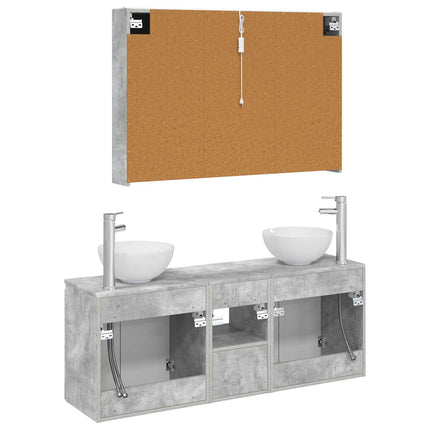 Badrumsskåpsset 4 pcs Betonggrå 103,5 x 15,5 x 70 cm