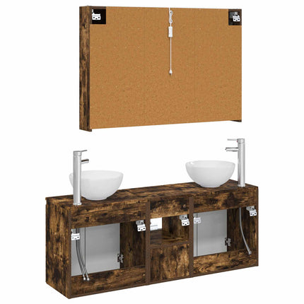 Badrumsskåpsset 4 pcs Rökt ek 103,5 x 15,5 x 70 cm