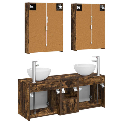 Badrumsskåpsset 5 pcs Rökt ek 53 x 15,5 x 70 cm Konstruerat trä