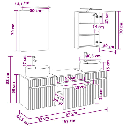 Badrumsskåpsset 5 pcs Rökt ek 50 x 14,5 x 70 cm Konstruerat trä