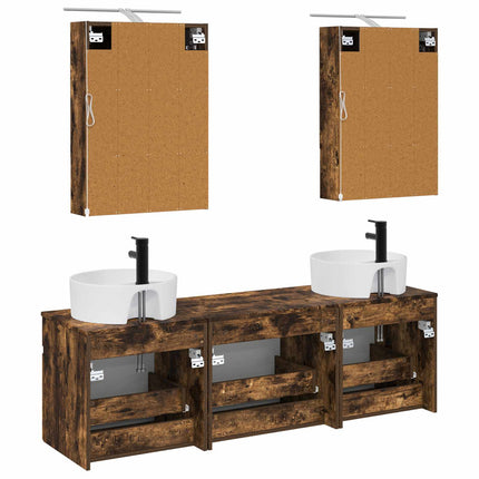 Badrumsskåpsset 5 pcs Rökt ek 50 x 14,5 x 70 cm Konstruerat trä