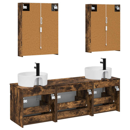 Badrumsskåpsset 5 pcs Rökt ek 53 x 15,5 x 70 cm Konstruerat trä
