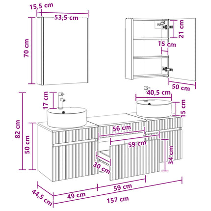 Badrumsskåpsset 5 pcs Gammalt trä 53 x 15,5 x 70 cm