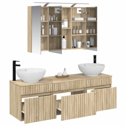 Badrumsskåpsset 4 pcs Sonoma-ek Konstruerat trä