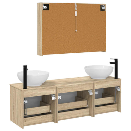Badrumsskåpsset 4 pcs Sonoma-ek 103,5 x 15,5 x 70 cm