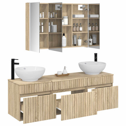 Badrumsskåpsset 4 pcs Sonoma-ek 103,5 x 15,5 x 70 cm