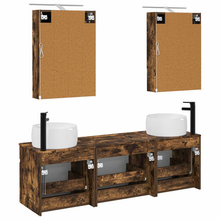 Badrumsskåpsset 5 pcs Rökt ek 50 x 14,5 x 70 cm Konstruerat trä