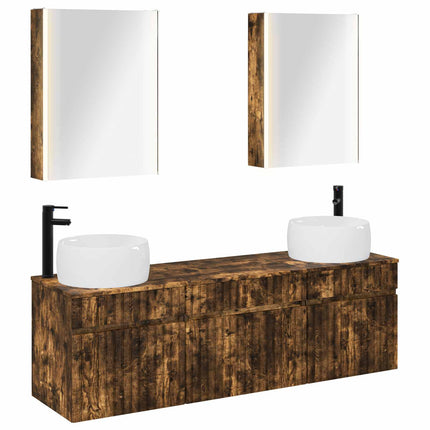 Badrumsskåpsset 5 pcs Rökt ek 53 x 15,5 x 70 cm Konstruerat trä