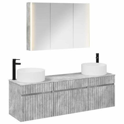 Badrumsskåpsset 4 pcs Betonggrå 103,5 x 15,5 x 70 cm