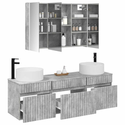 Badrumsskåpsset 4 pcs Betonggrå 103,5 x 15,5 x 70 cm