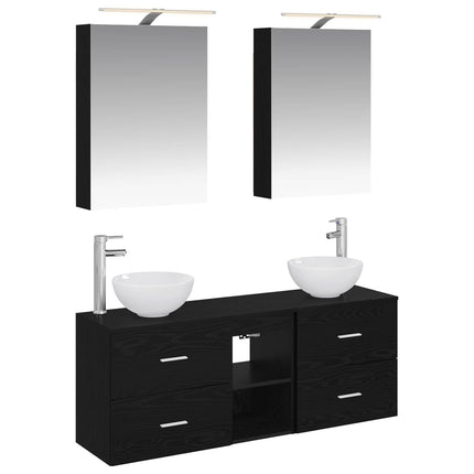 Badrumsskåpsset 5 pcs Svart ek 50 x 14,5 x 70 cm