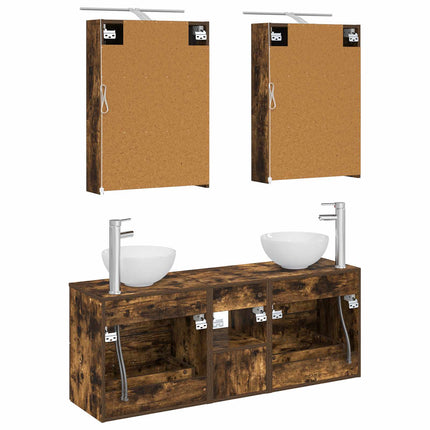 Badrumsskåpsset 5 pcs Rökt ek 50 x 14,5 x 70 cm Konstruerat trä