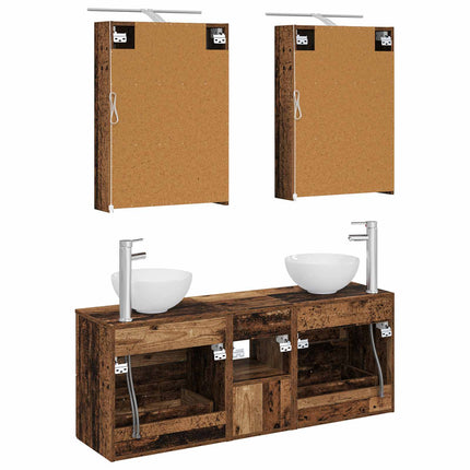 Badrumsskåpsset 5 pcs Gammalt trä 50 x 14,5 x 70 cm