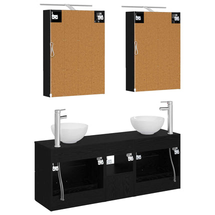 Badrumsskåpsset 5 pcs Svart ek 50 x 14,5 x 70 cm