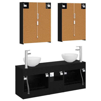 Badrumsskåpsset 5 pcs Svart ek 53 x 15,5 x 70 cm