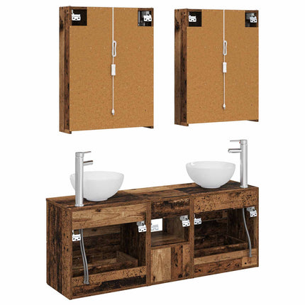 Badrumsskåpsset 5 pcs Gammalt trä 53 x 15,5 x 70 cm