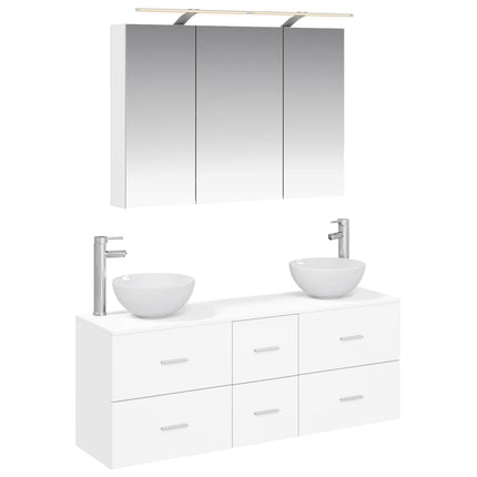 Badrumsmöbelset 4 pcs Vit Konstruerat trä och glas