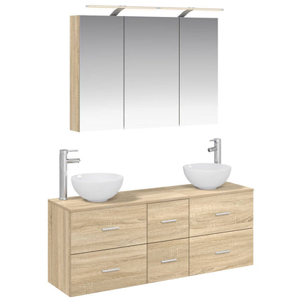 Badrumsmöbelset 4 pcs Sonoma-ek Konstruerat trä och glas