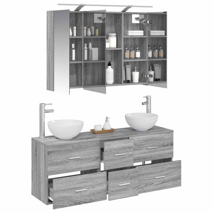 Badrumsmöbelset 4 pcs Grå Sonoma Konstruerat trä och glas