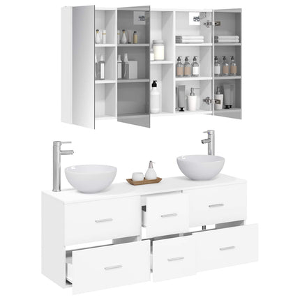Badrumsmöbelset 4 pcs Vit Konstruerat trä och glas